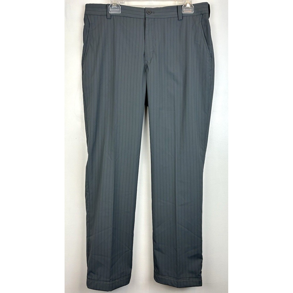 Nike Golf Pants Men 34 x 32 (30) Gray Stripe Dri-Fit Chino Tour Performance Read